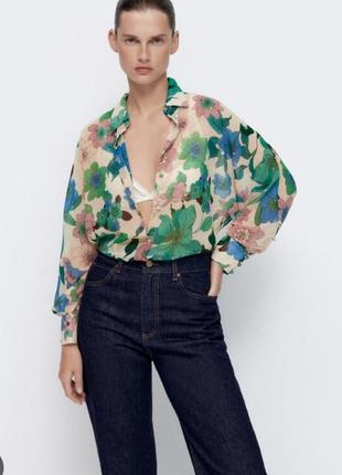 🌸сорочка /блуза в квітковий принт zara( розмір 36-38)1 фото