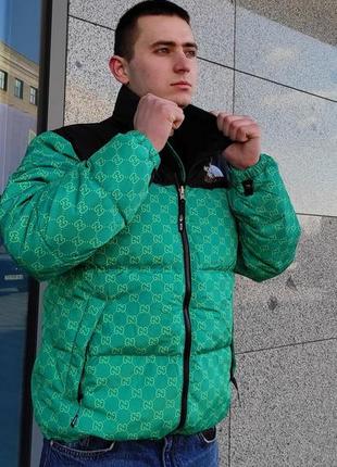 Пуховик the north face x gucci green