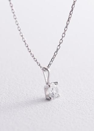 Колье с одним фианитом в белом золоте кол02351