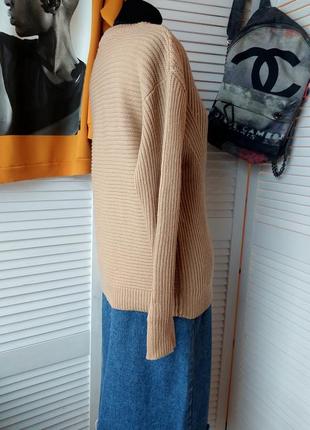 Свитер джемпер пуловер  в принт абстрактная вязка цвет мокрый песок бежевый...5 фото