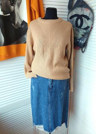 Светр джемпер пудовер у принт абстрактне в'язання кольору мокрий пісок бежевий...