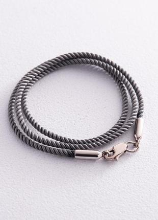 Шовковий сірий шнурок із гладкою золотою 
застібкою (2 мм) колін2341