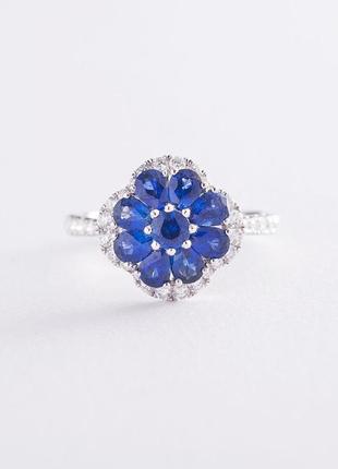 Золотое кольцо с синими сапфирами и бриллиантами 
r01757mi