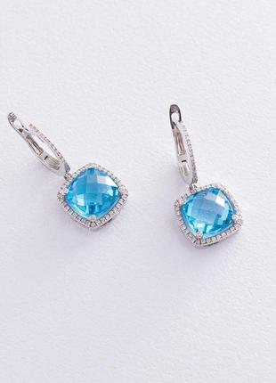 Золоті сережки з блакитним топазом і діамантами 
c01111e