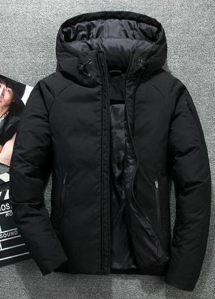 Чорна куртка з капюшоном якісна на змійці весняна зимова осіння утеплена чоловіча батал великі оверсайз дута дутик курточка на синтепоні1 фото