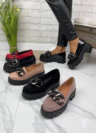 Жіночі туфлі лофери з ланцюжком з натуральної шкіри та замші 😍1 фото