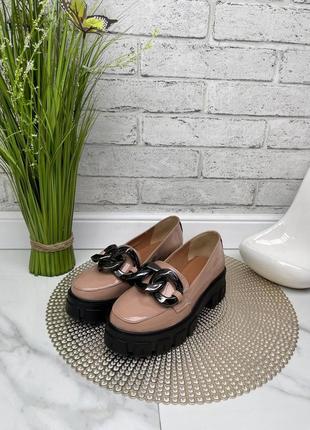 Жіночі туфлі лофери з ланцюжком з натуральної шкіри та замші 😍6 фото