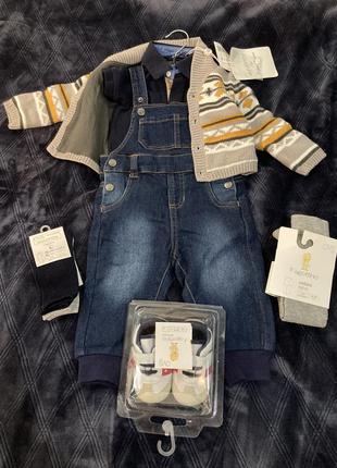 Набор для мальчика на весну, комбинезон, джемпер, пинетки, носочки, колготки, поло1 фото