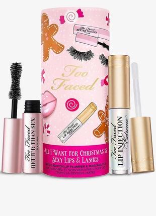 Too faced набор тушь для ресниц и блеск-плампер для губ
