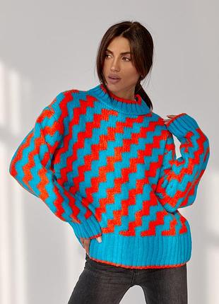 Женский вязаный свитер oversize с узором зигзаг
