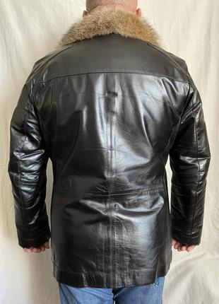 Зимова чорна шкіряна куртка,вовк ( кожаная чёрная куртка )4 фото