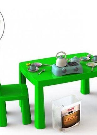 Игровой набор стол и 2 стульчика+кухня в боксе, долони, комплект пластиковый стол и 2 стульчика,цвет салатовый