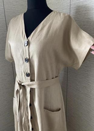 Плаття міді із льону  з накладними кишенями4 фото