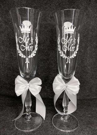 Весільні бокали (келихи) для шампанського bohemia з розписом1 фото