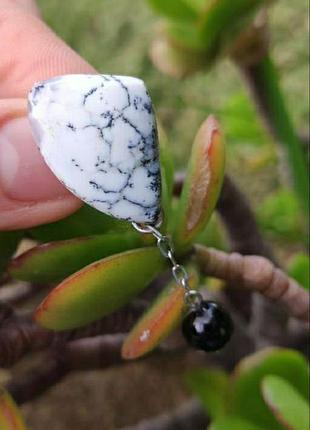 Брошь из дендритового и черного агата ′зимнее дерево′