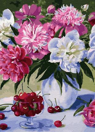 Картина за номерами 40х50см. gx24631 півонії і черешня rainbow
