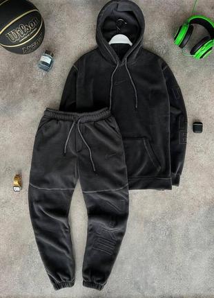 Мужской зимний спортивный костюм nike черный оверсайз плюшевый | комплект на флисе худи и штаны