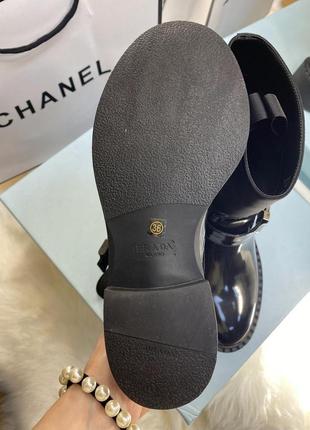 Жіночі шкіряні чоботи у стилі prada, напівчобітки у стилі прада з нейлоновим верхом у чорному кольорі, черевики, 39 розмір5 фото