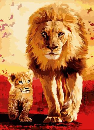 Картина за номерами va-2309 лев з левеням, 40х50см strateg