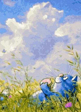 Картина по номерам gx41941 синие коты, рина зенюк 40*50см. никитошка картины раскраски по номерам 2022 в