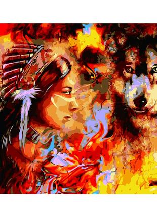 Картина за номерами va-2519 жінка-команчі з вовком, 40х50см strateg