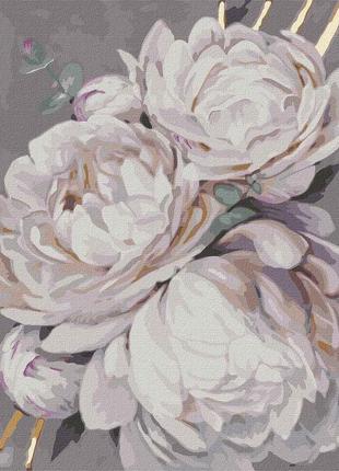 Картина по номерам кно3115 белый пион с золотой краской, 40x50см. идейка картины раскраски по номерам 2022 в