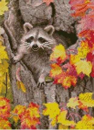 Алмазна мозаїка hx182 єнотик восени, 30х40см strateg на підрамнику, у подарунковій упаковці