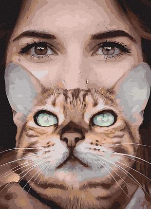 Картина за номерами gx41877 дівчина з кішкою 40*50см. никитошка