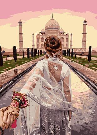 Картина по номерам va-0786 девушка около тадж-махала, 40х50см. strateg картины раскраски по номерам 2022 в