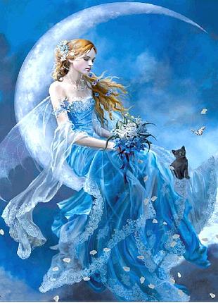 Алмазна мозаїка fa40488 дівчина на місяці,  40х50см strateg на підрамнику, у подарунковій упаковці