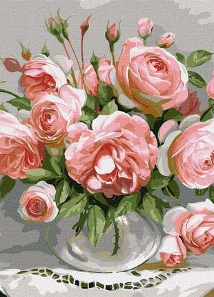 Картина за номерами kho3198 розы в стеклянной вазе, 40x50см. ідейка