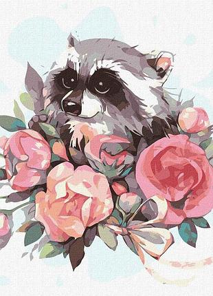 Картина по номерам кно4225 цветущий енот, 30*30см идейка картины раскраски по номерам 2022 в украине