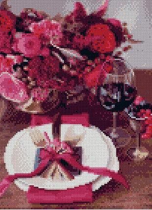 Алмазна мозаїка hx123 святкове сервірування, 30х40см strateg на підрамнику, у подарунковій упаковці