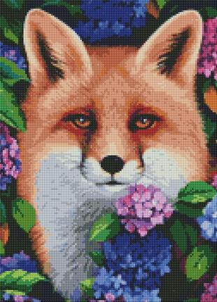 Алмазна мозаїка amo7302 лисиця у гортензії, 40х50см ідейка на підрамнику