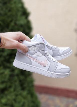 Кросівки високі nike air jordan 1 retro біло-рожеві5 фото