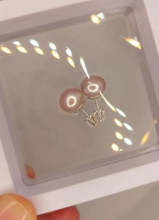 Кульчики гвіздочки на різьбі з перлинами лаванда, серьги серебро с натуральным жемчугом 9251 фото