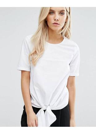 Женский белый поплиновый топ с завязкой спереди zara