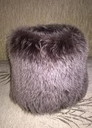 Жіноча зимова шапка на вязаній основі з песца (56 - 60р.)