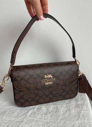 Женская кожаная сумка coach - коричнева