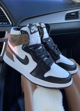 Високі жіночі шкіряні кросівки nike air jordan dark mocha🆕 високі джордани