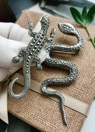 Комплект брошок ящірка + змія, вінтаж