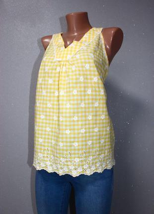 Блуза рубашка топ без рукавов 100% коттон в клеточку с шитьем, 14 (3288)