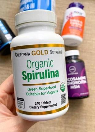 Органическая спирулина, 500 мг, сша, 60 и 240 таблеток