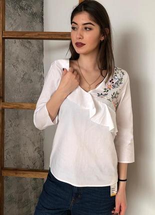 🍓біла бавовняна блуза з вишивкою і воланом primark! 🍉розмір 6 (34)