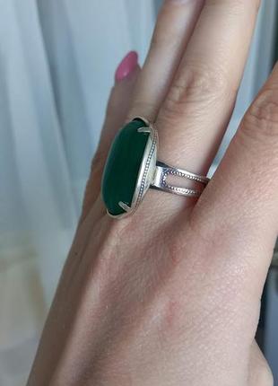 Серебряное кольцо  с зеленым агатом2 фото