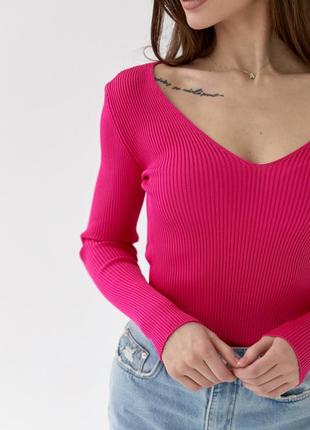 Облегающий пуловер в мелкий рубчик4 фото