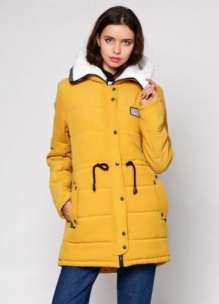 Куртка желтая капюшон зима синтепон