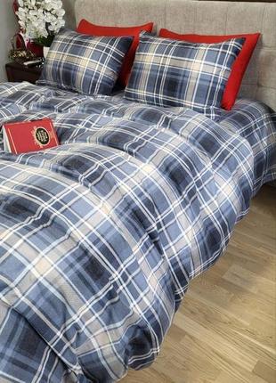 Комплект постельного белья шотландка, turkish flannel1 фото