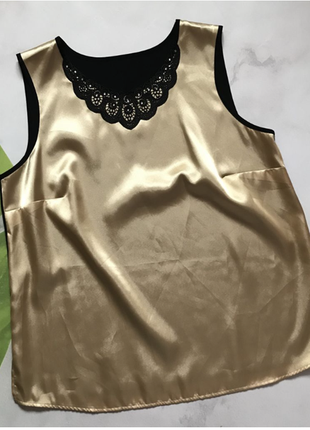 Шикарна блуза топ, золотисто чорного кольору, з вишивкою nancy collection. l8 фото