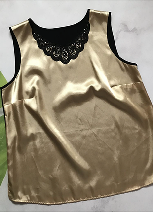Шикарна блуза топ, золотисто чорного кольору, з вишивкою nancy collection. l